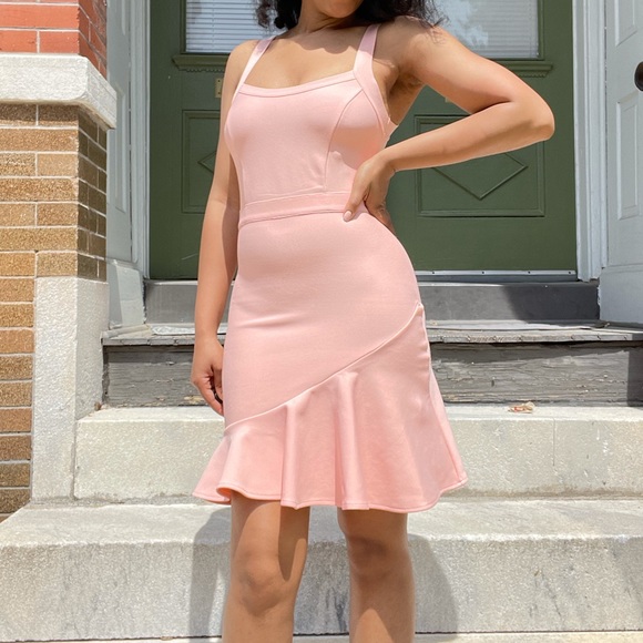 Pink Ruffle Hem Mini Bandage Dress - Picture 5 of 17